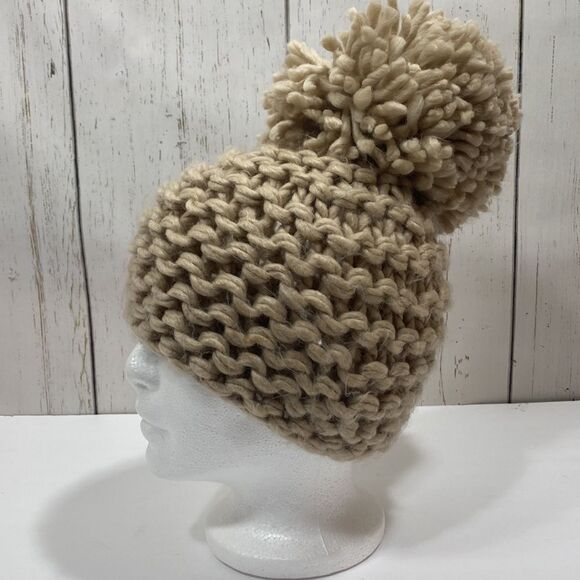 BCBGeneration Tan Chunky Pom Pom Knit Beanie - Picture 1 of 12